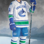 Canuck Henrik Sedin, 2013. Oil on canvas, 74 x 43 inches.
